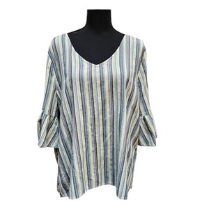 Cotton Bleu Pull Over Top Ruffle Sleeve 85% Cotton 15% Polyester Size XL